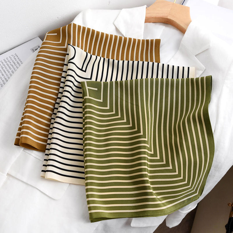 Women'S Fashion Hats - Stripe Print 100% Silk Neck Head