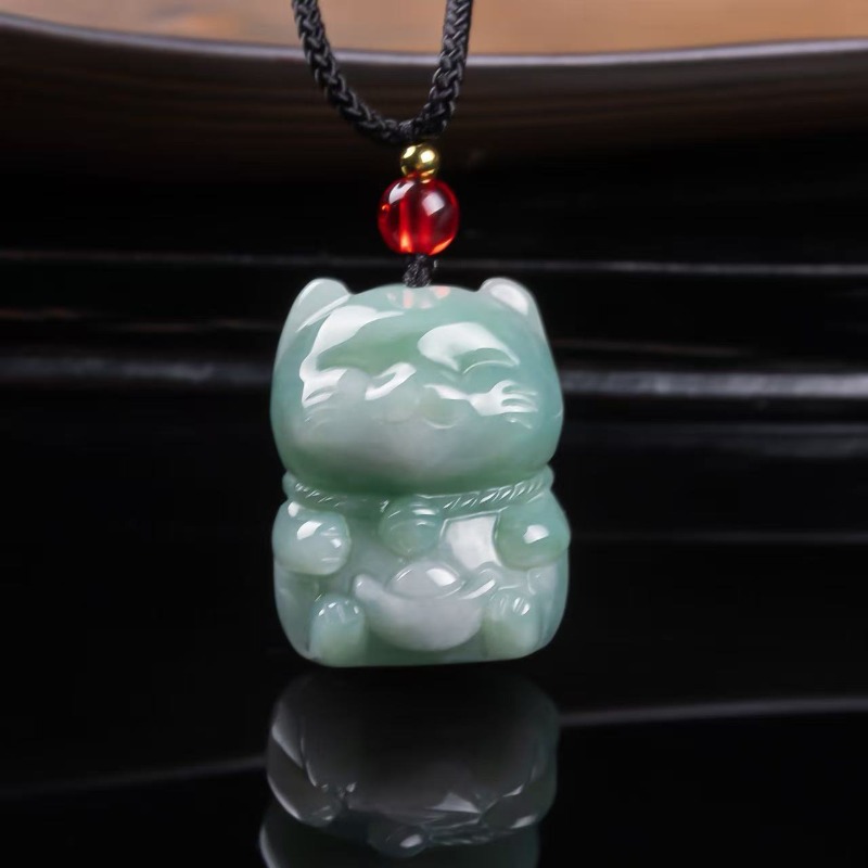 Women'S Fashion Gifts - Natural Emerald Jade Lucky Cat Pendant