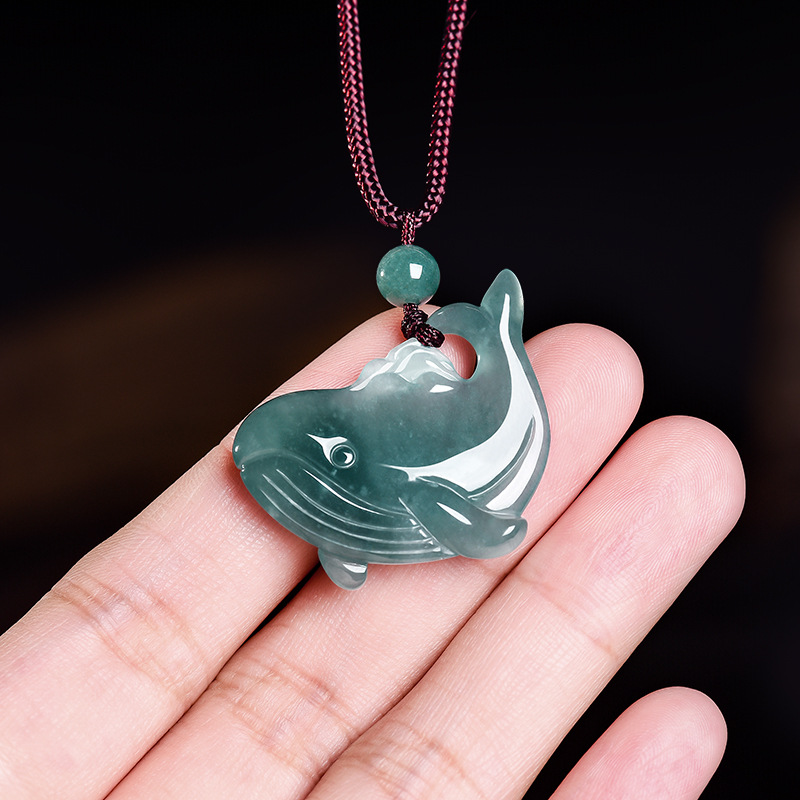 Women'S Fashion Gifts - Natural Burmese Jadeite Whale Pendant Necklace