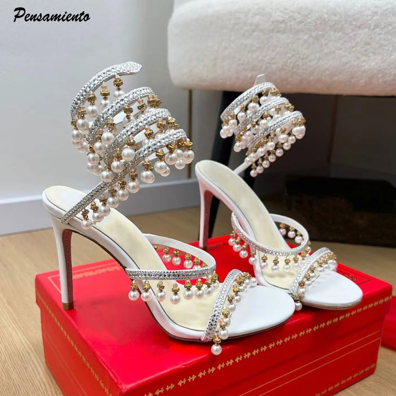 Women'S Fashion Q - Luxury Rhinestones Pearls Tassels Women Gladiator