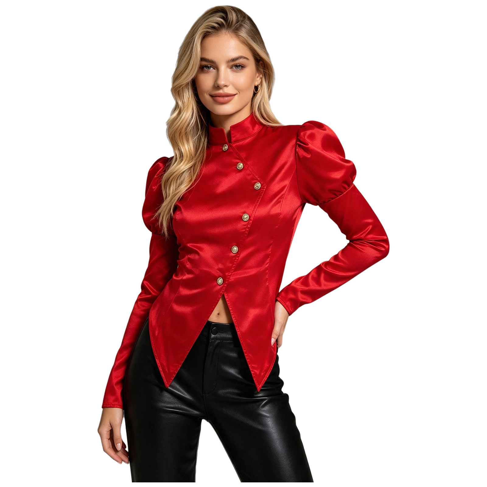 Asymmetric Top Women - Women Victorian Tops Button Satin Blazer