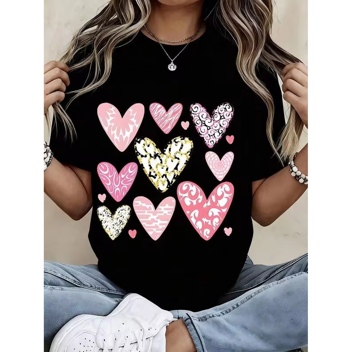 Women Black T Shirt Valentine  - Women'S Fashion Graphic Tees review and price