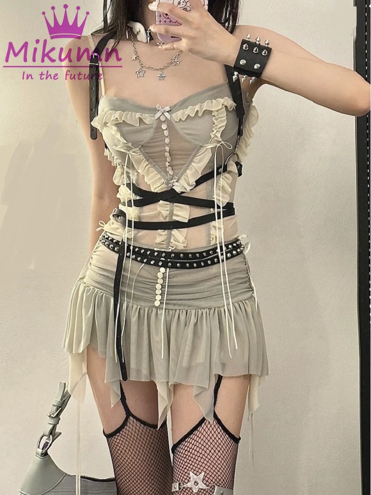 Y2k Two Piece Set Outfit Aesth - Asymmetric Top Women review and price