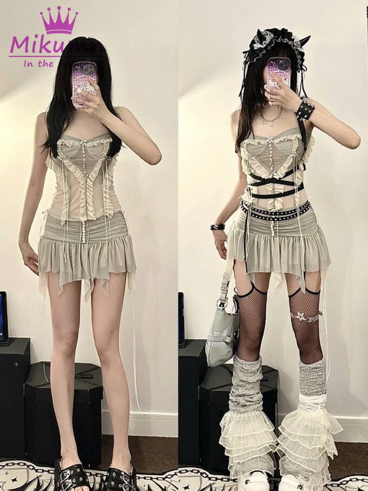 Y2k Two Piece Set Outfit Aesth - Asymmetric Top Women review and price